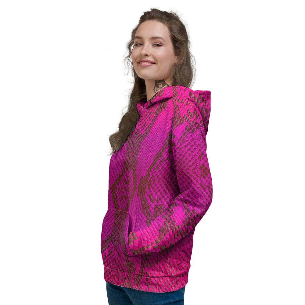 Snakeskin Black And Pink Magenta Print Women's Hoodie-grizzshop