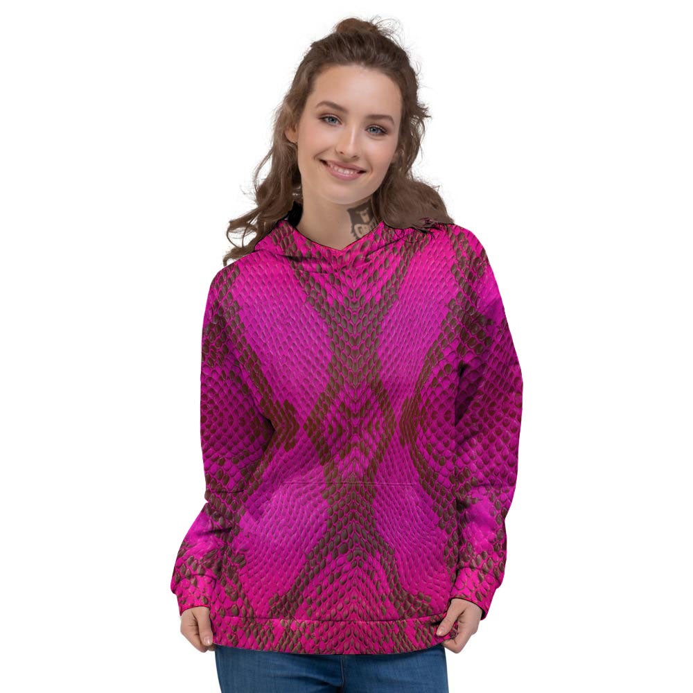 Snakeskin Black And Pink Magenta Print Women's Hoodie-grizzshop