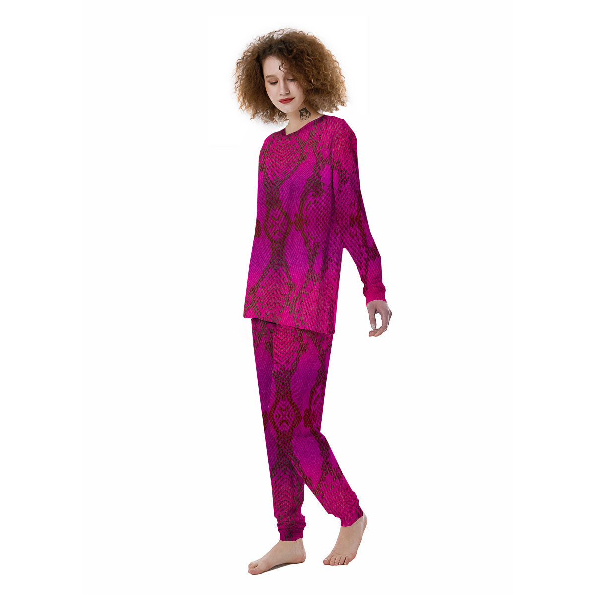 Snakeskin Black And Pink Magenta Print Women's Pajamas-grizzshop