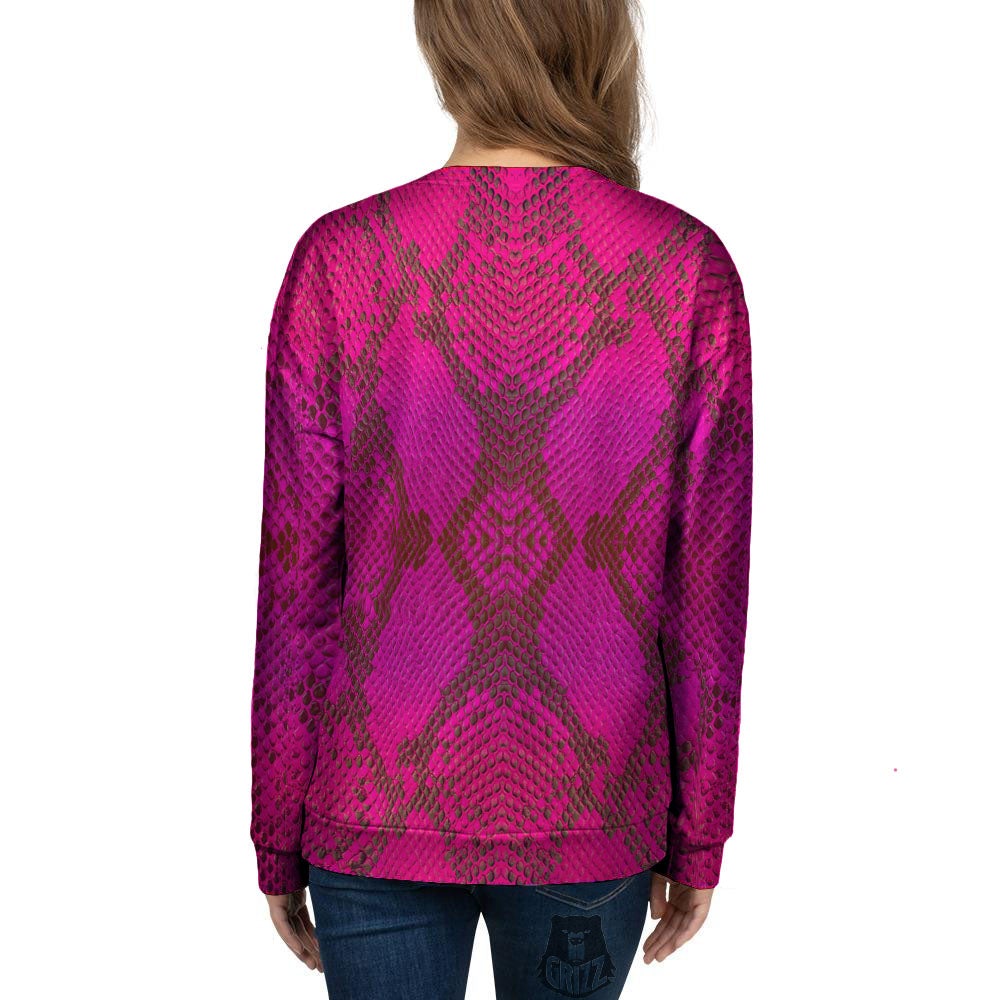 Snakeskin Black And Pink Magenta Print Women's Sweatshirt-grizzshop