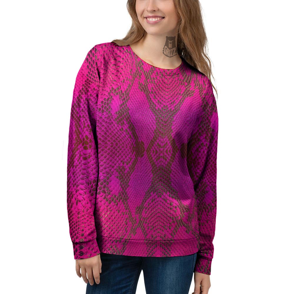 Snakeskin Black And Pink Magenta Print Women's Sweatshirt-grizzshop