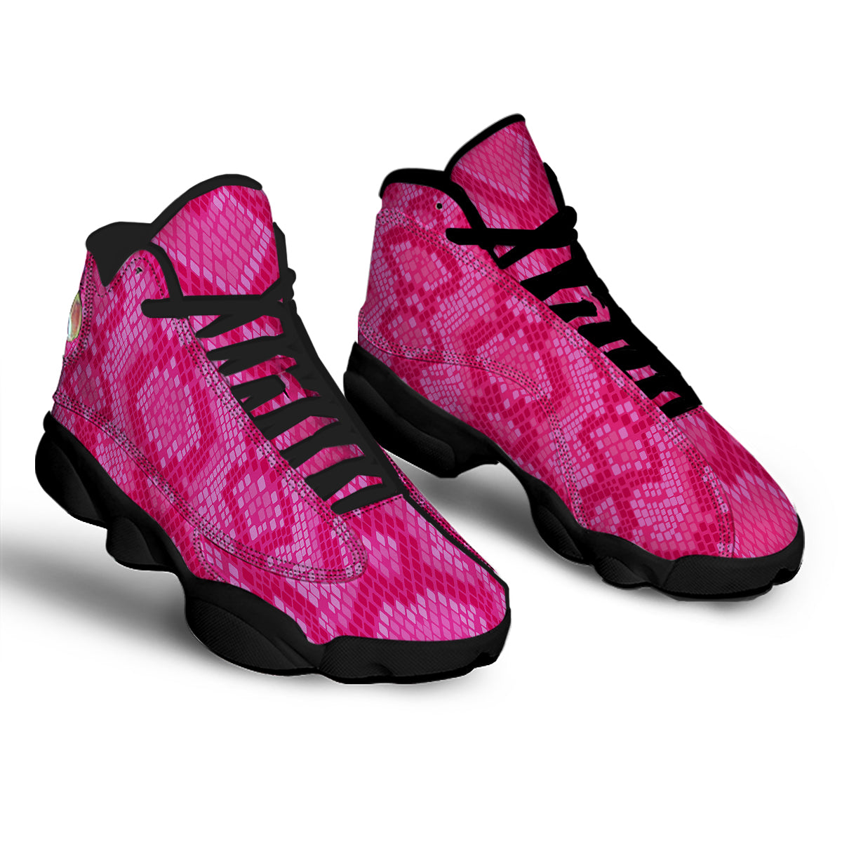 Snakeskin Black And Pink Neon Print Black Basketball Shoes-grizzshop
