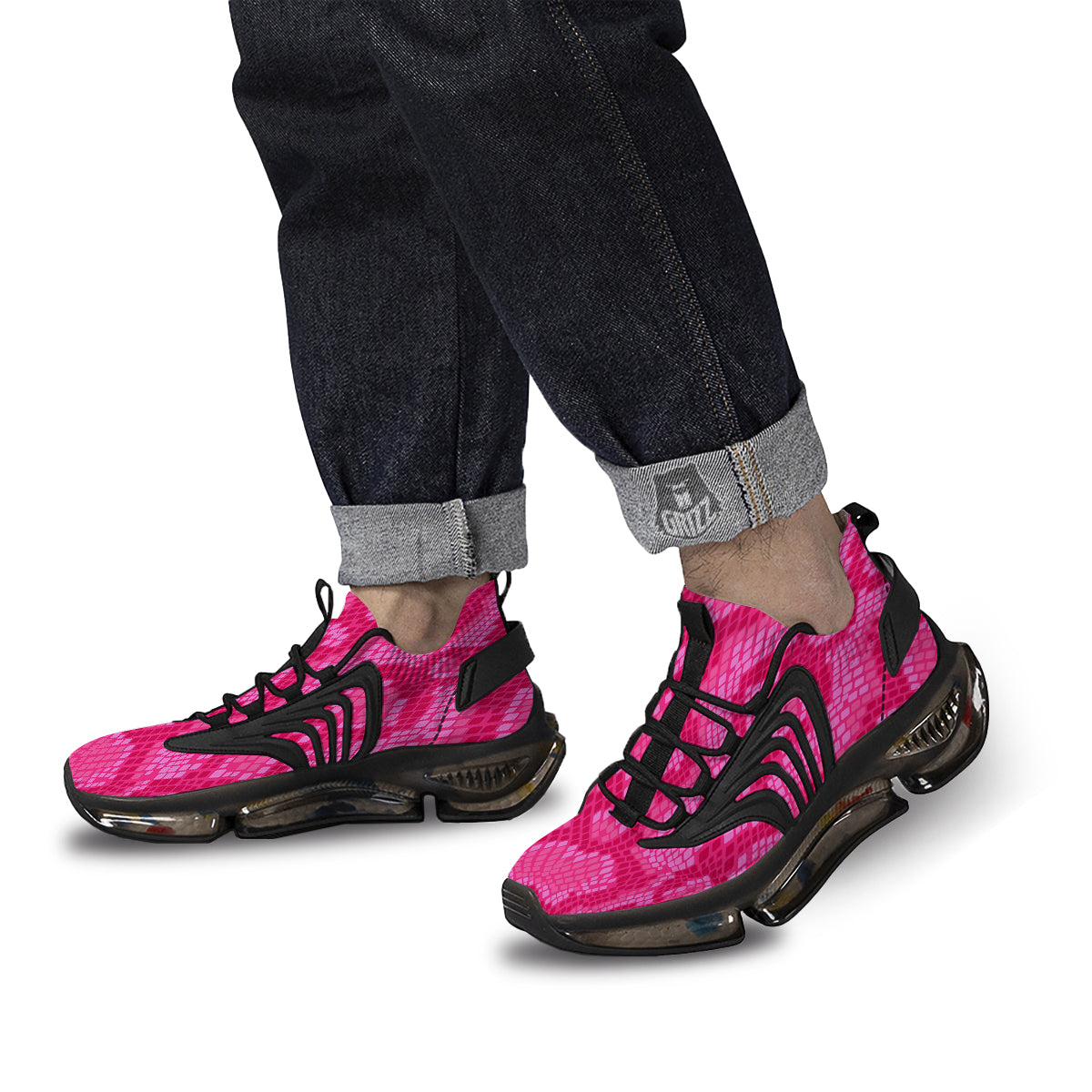 Snakeskin Black And Pink Neon Print Black Gym Shoes-grizzshop