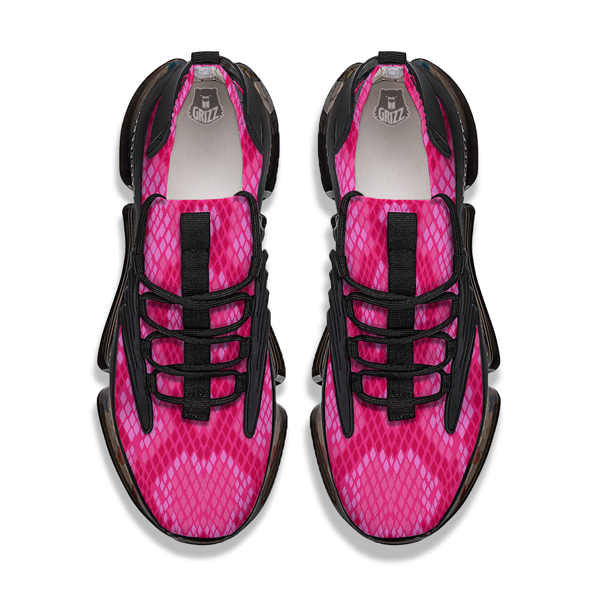 Snakeskin Black And Pink Neon Print Black Gym Shoes-grizzshop