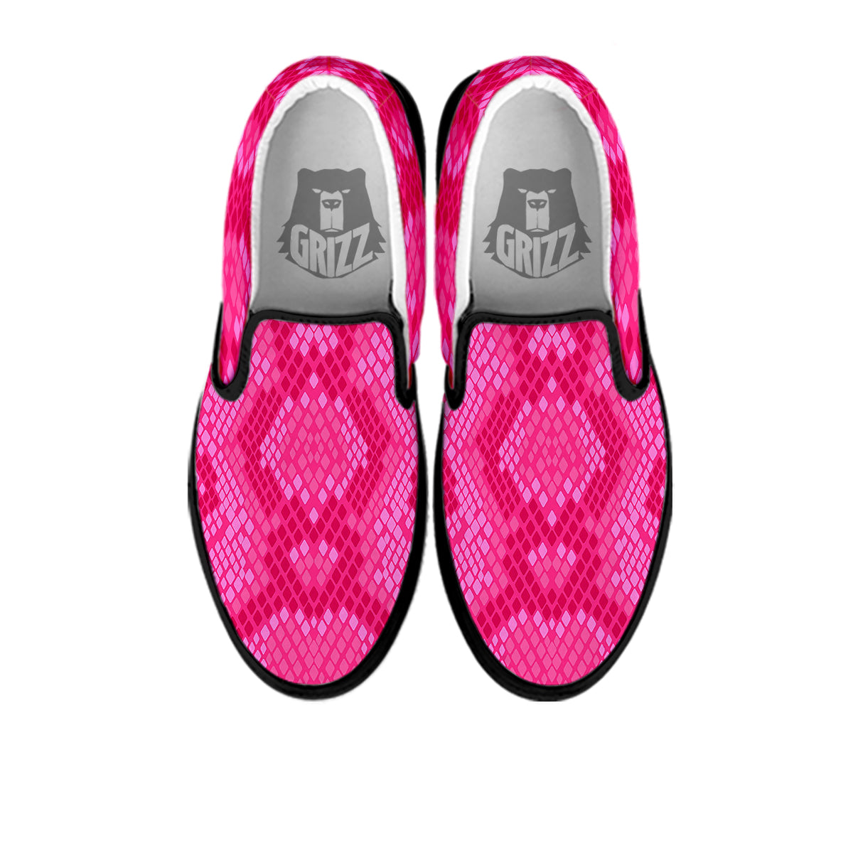 Snakeskin Black And Pink Neon Print Black Slip On Shoes-grizzshop