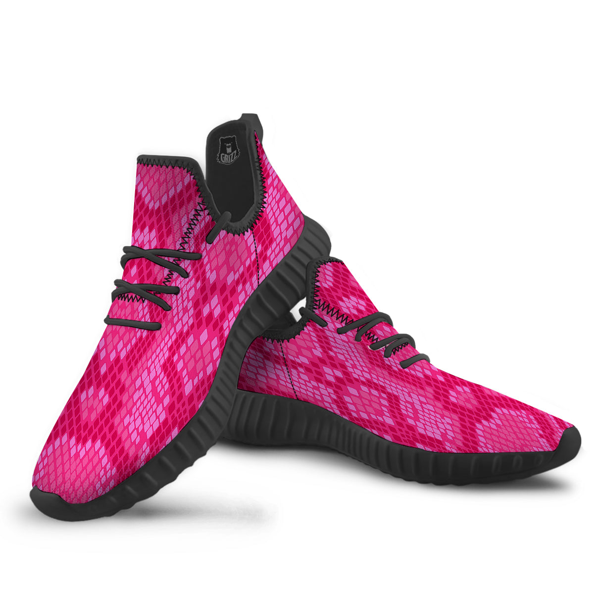 Snakeskin Black And Pink Neon Print Black Walking Shoes-grizzshop