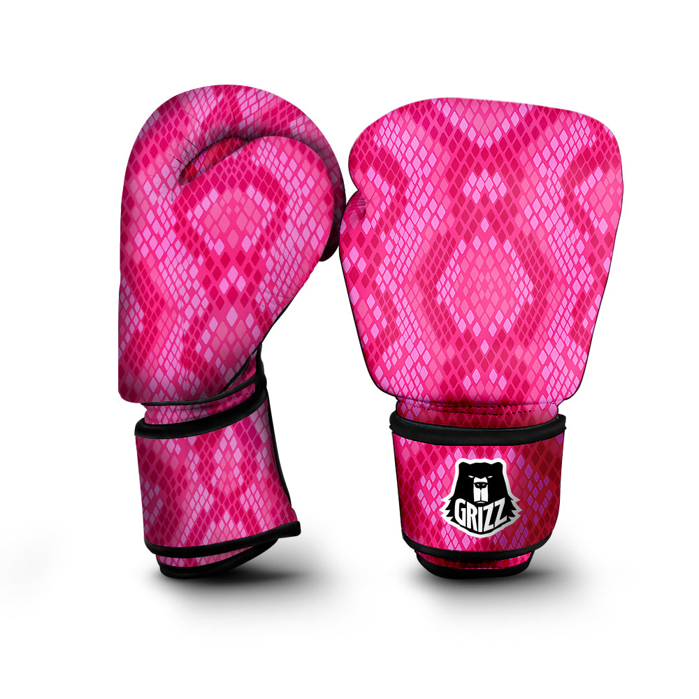 Snakeskin Black And Pink Neon Print Boxing Gloves-grizzshop