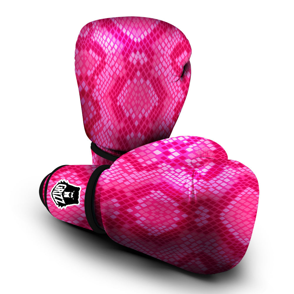 Snakeskin Black And Pink Neon Print Boxing Gloves-grizzshop