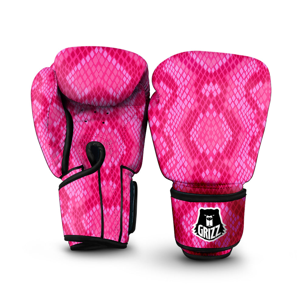 Snakeskin Black And Pink Neon Print Boxing Gloves-grizzshop