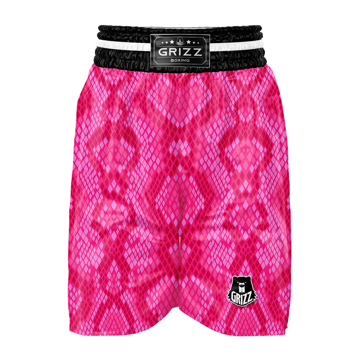 Snakeskin Black And Pink Neon Print Boxing Shorts-grizzshop