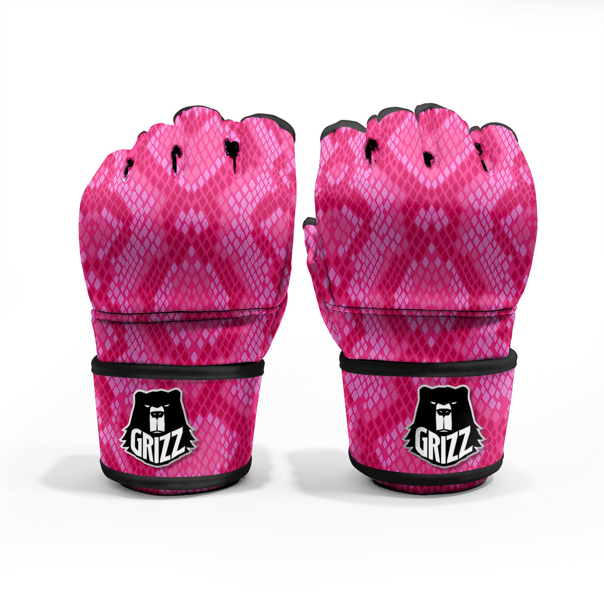 Snakeskin Black And Pink Neon Print MMA Gloves-grizzshop