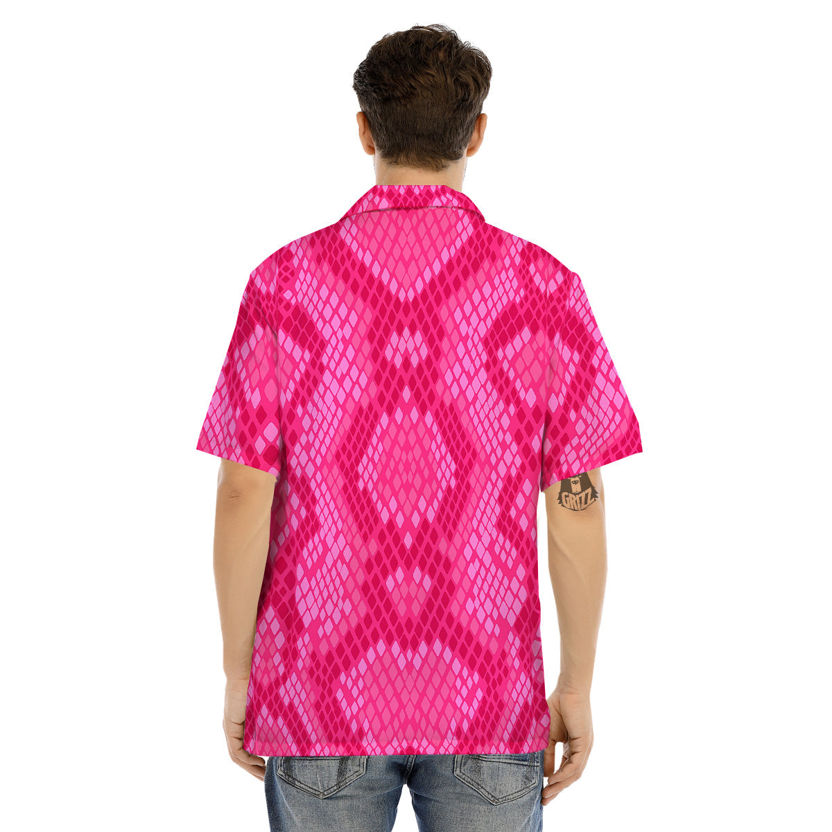 Snakeskin Black And Pink Neon Print Men's Hawaiian Shirt-grizzshop