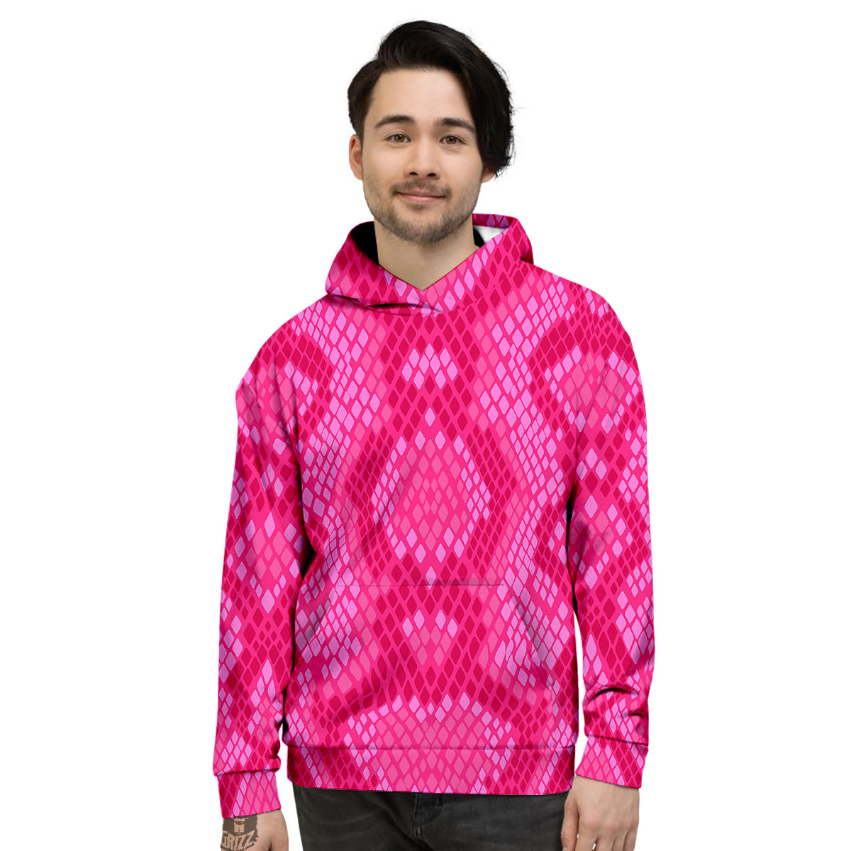 Snakeskin Black And Pink Neon Print Men's Hoodie-grizzshop
