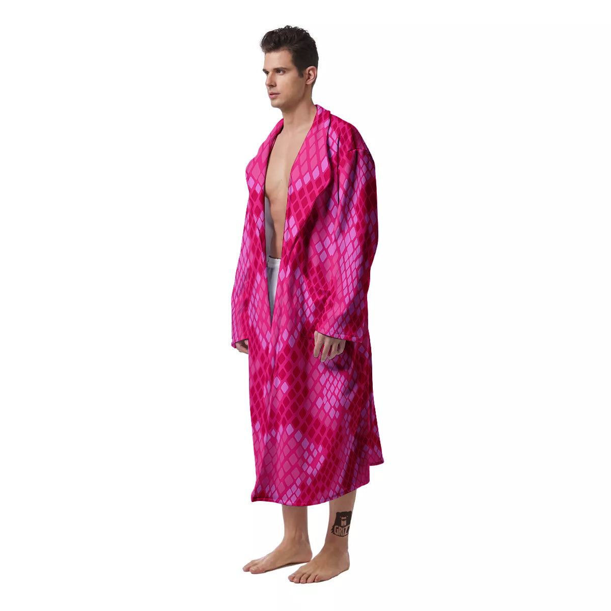 Snakeskin Black And Pink Neon Print Men's Robe-grizzshop