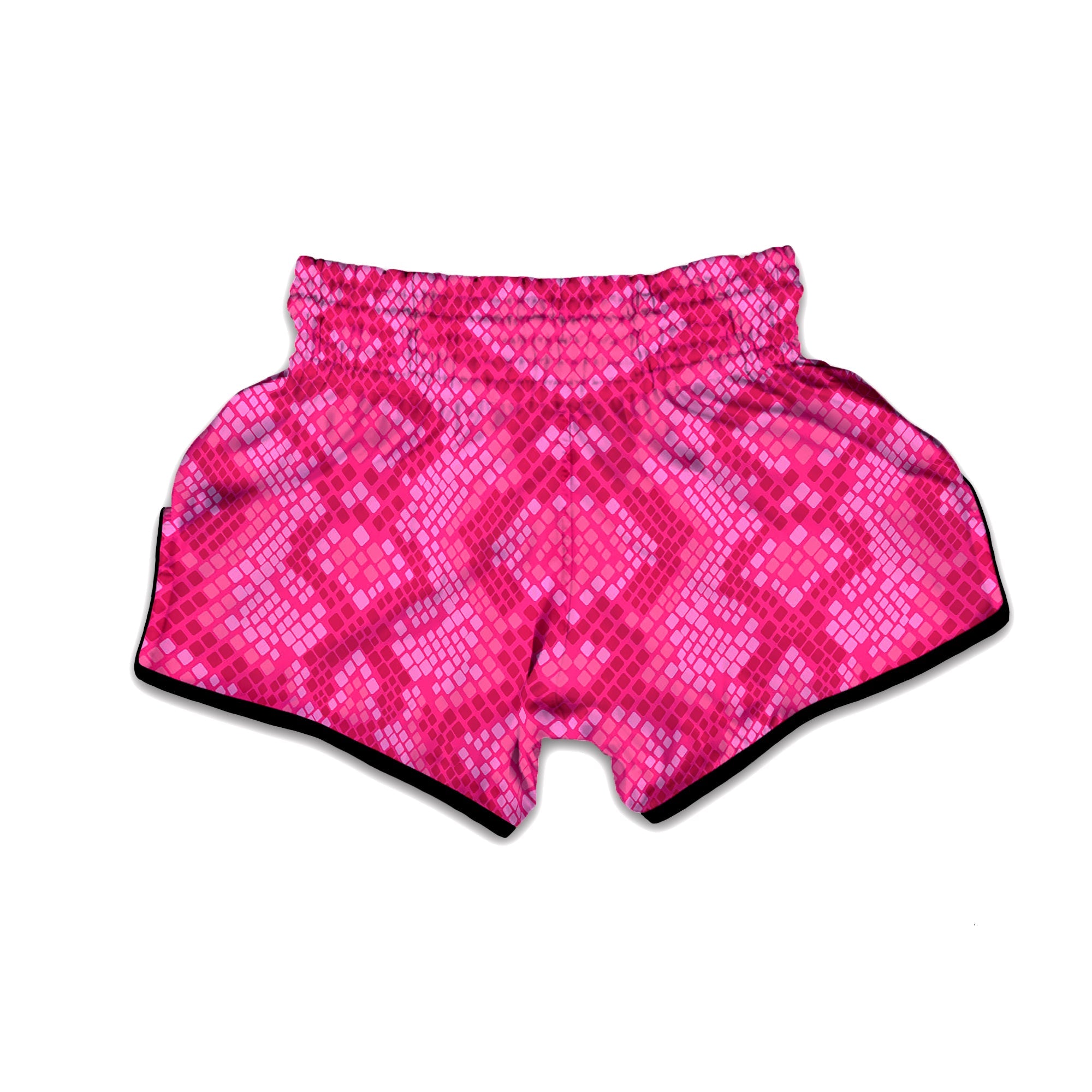 Snakeskin Black And Pink Neon Print Muay Thai Boxing Shorts-grizzshop