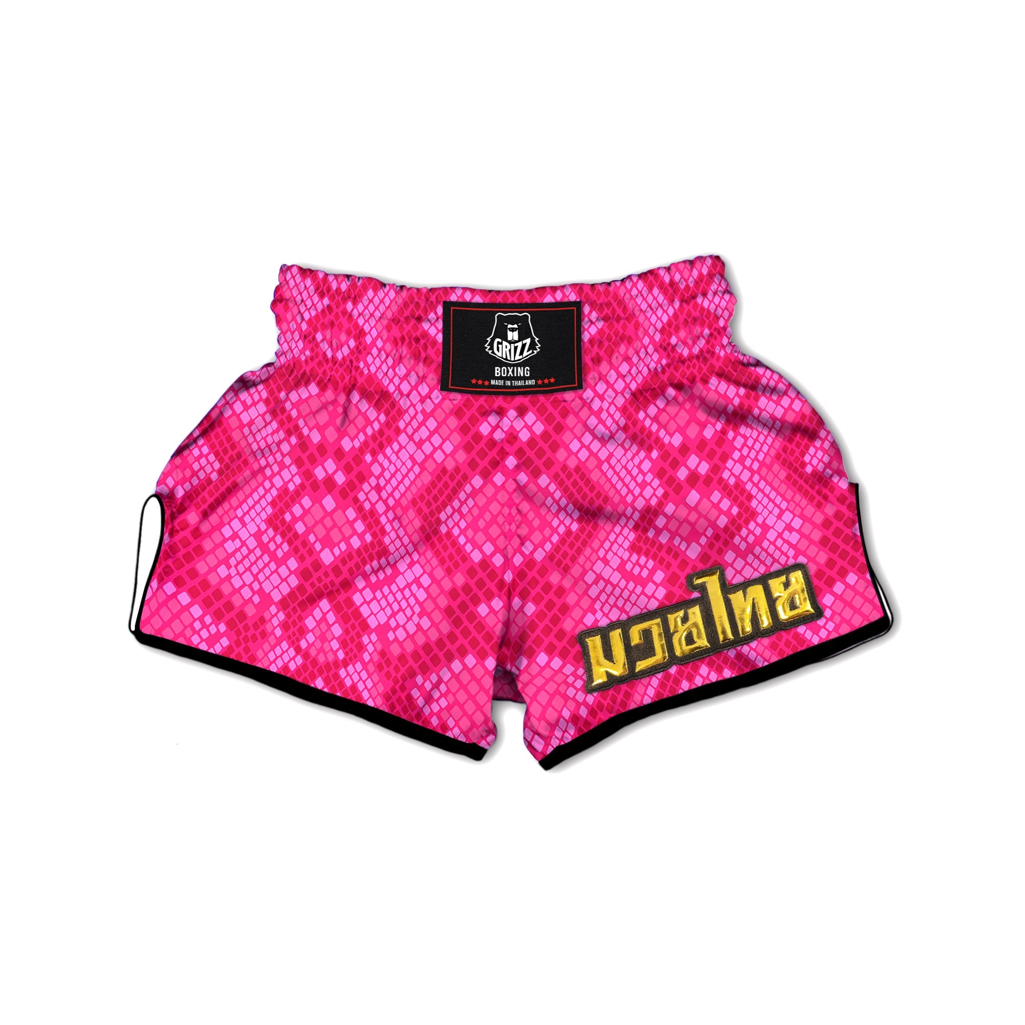 Snakeskin Black And Pink Neon Print Muay Thai Boxing Shorts-grizzshop