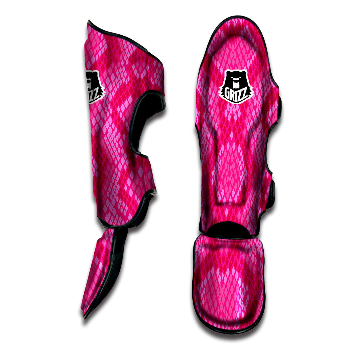 Snakeskin Black And Pink Neon Print Muay Thai Shin Guards-grizzshop