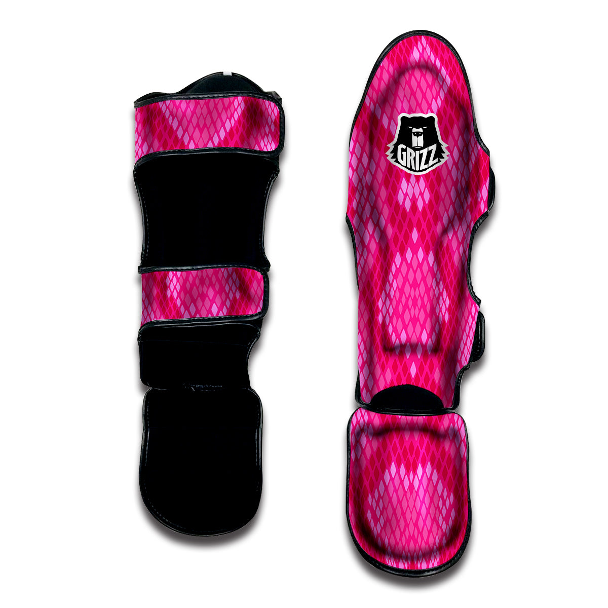 Snakeskin Black And Pink Neon Print Muay Thai Shin Guards-grizzshop