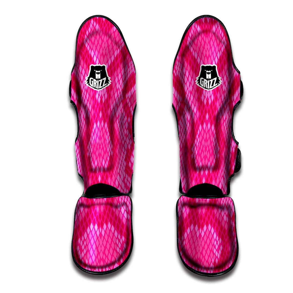 Snakeskin Black And Pink Neon Print Muay Thai Shin Guards-grizzshop