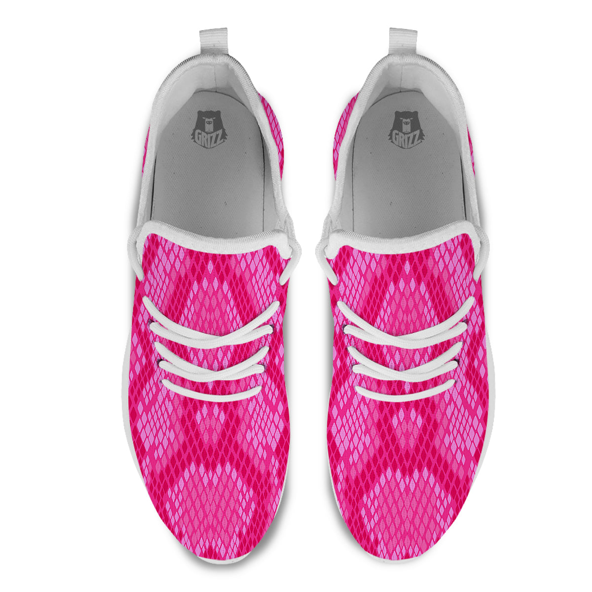 Snakeskin Black And Pink Neon Print White Athletic Shoes-grizzshop