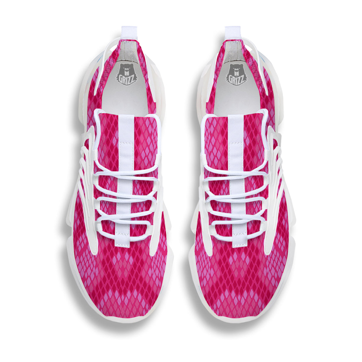 Snakeskin Black And Pink Neon Print White Gym Shoes-grizzshop