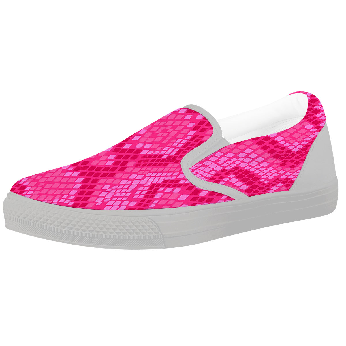 Snakeskin Black And Pink Neon Print White Slip On Shoes-grizzshop