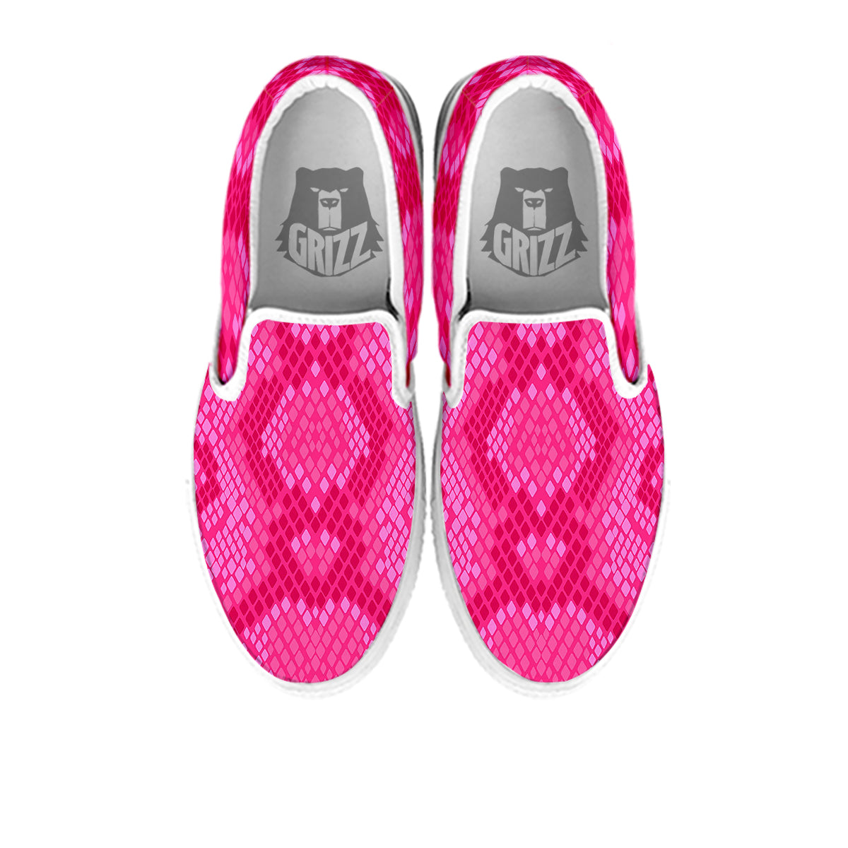 Snakeskin Black And Pink Neon Print White Slip On Shoes-grizzshop