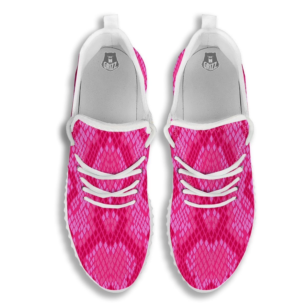 Snakeskin Black And Pink Neon Print White Walking Shoes-grizzshop