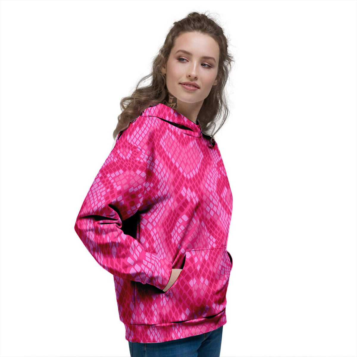 Snakeskin Black And Pink Neon Print Women's Hoodie-grizzshop