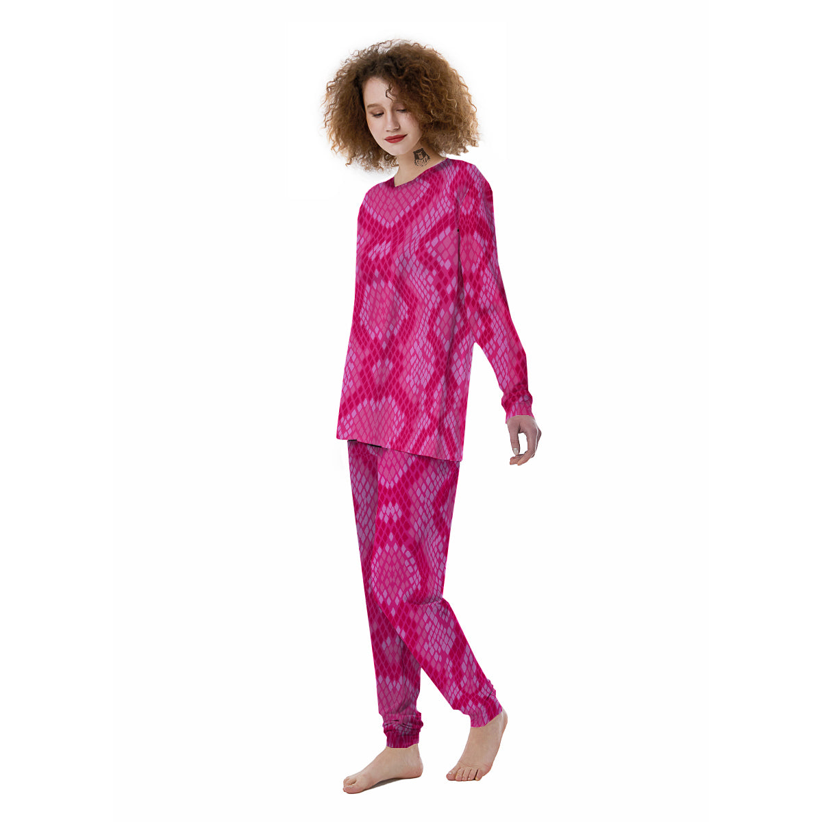 Snakeskin Black And Pink Neon Print Women's Pajamas-grizzshop