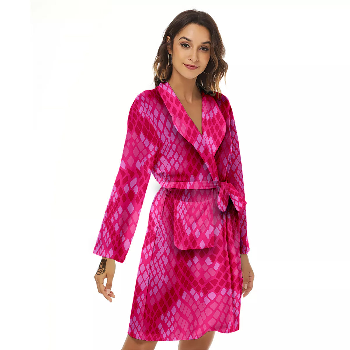 Snakeskin Black And Pink Neon Print Women's Robe-grizzshop