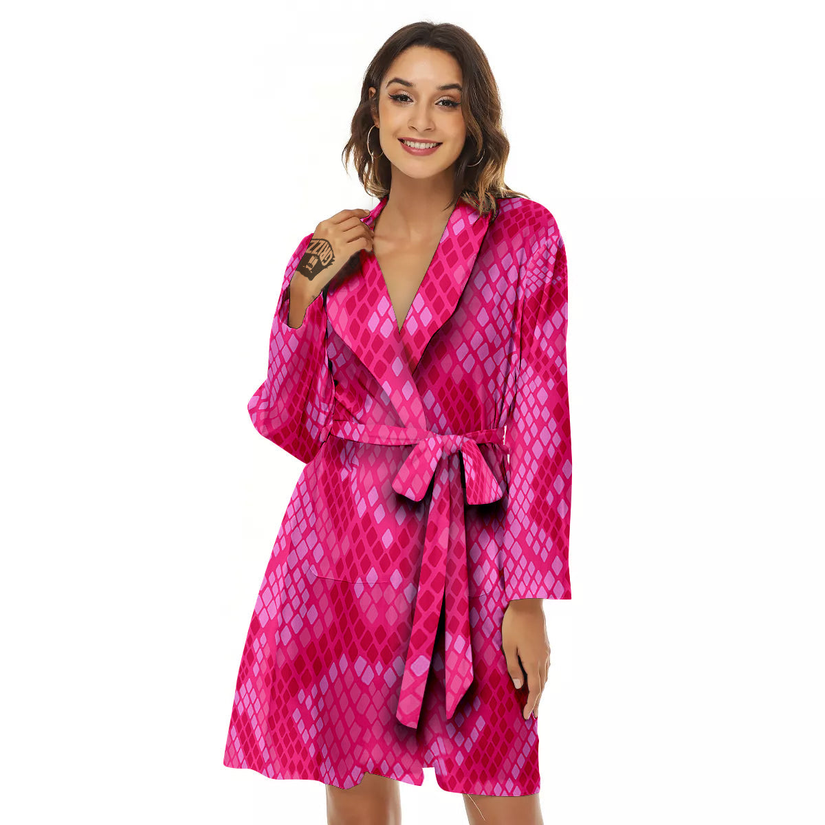 Snakeskin Black And Pink Neon Print Women's Robe-grizzshop