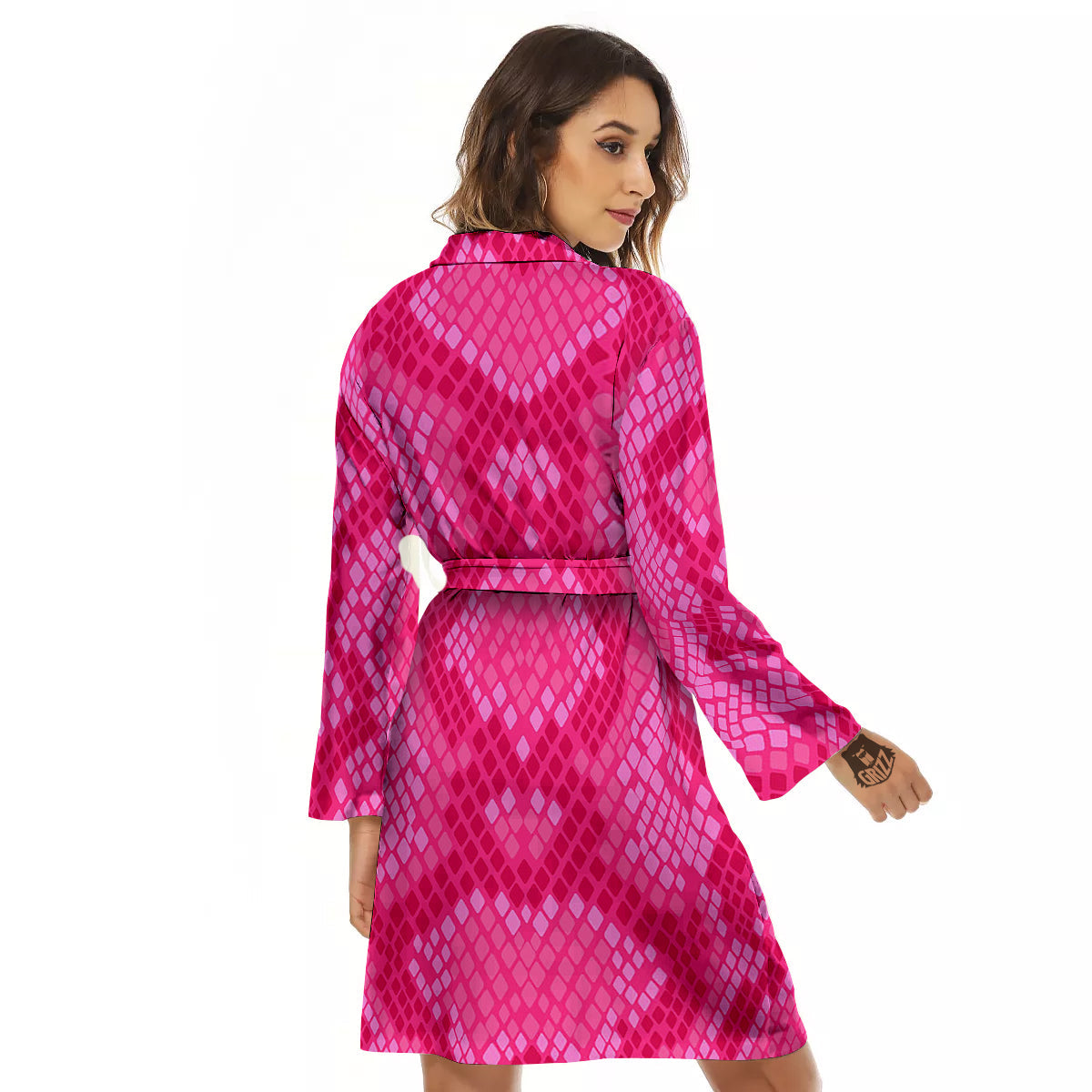 Snakeskin Black And Pink Neon Print Women's Robe-grizzshop