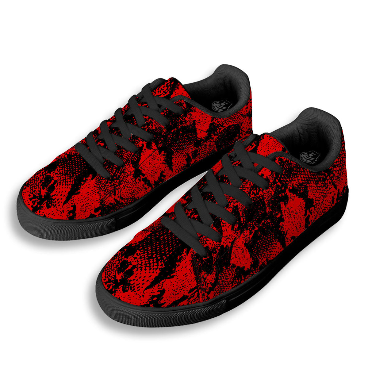 Snakeskin Black And Red Print Black Low Top Sneakers-grizzshop