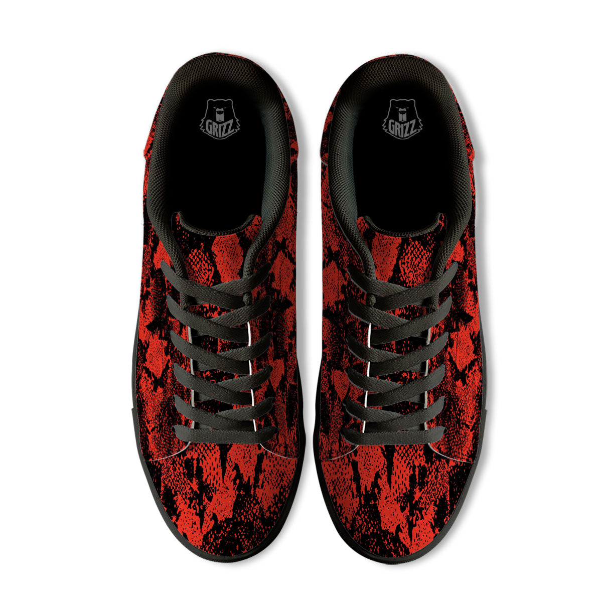 Snakeskin Black And Red Print Black Low Top Sneakers-grizzshop