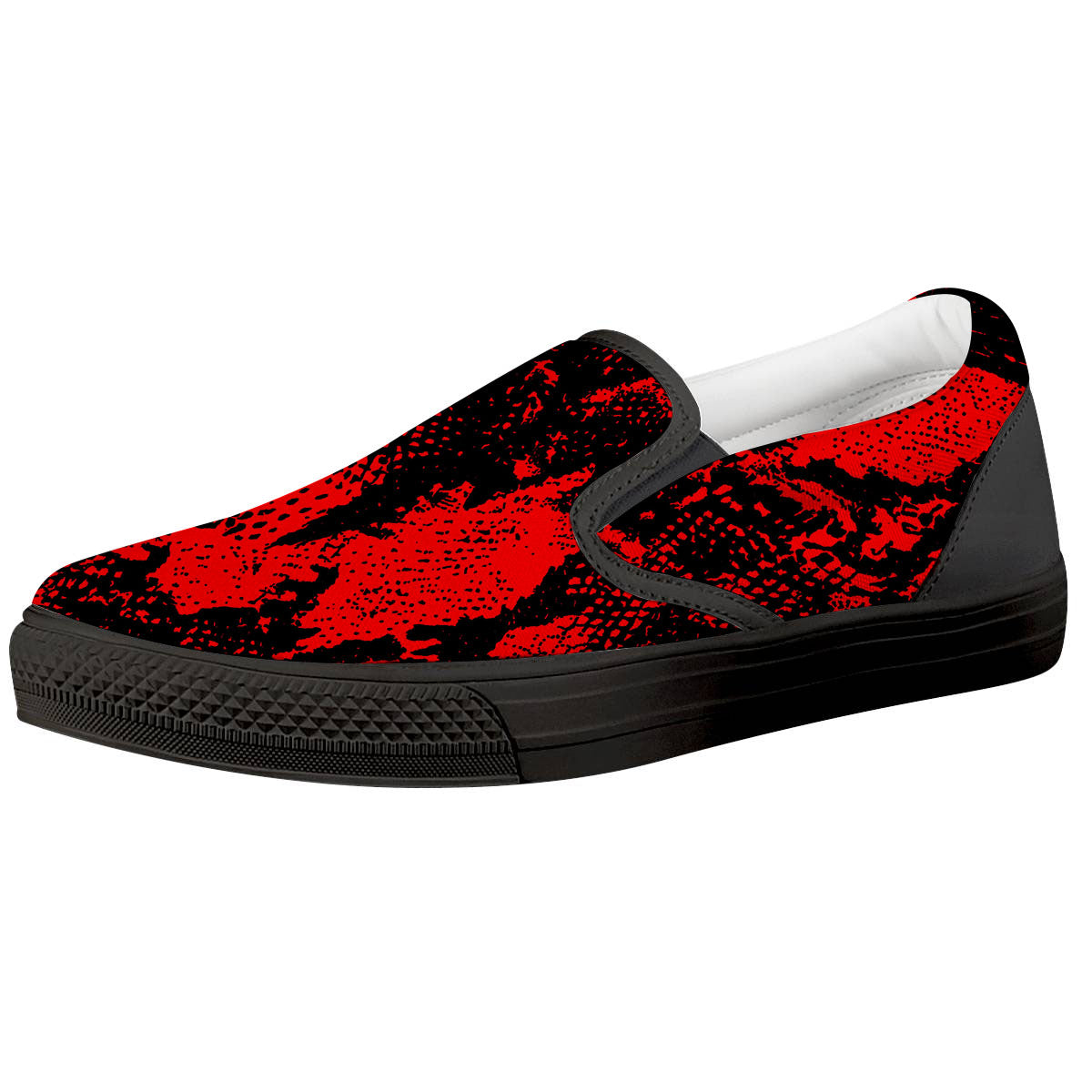 Snakeskin Black And Red Print Black Slip On Shoes-grizzshop