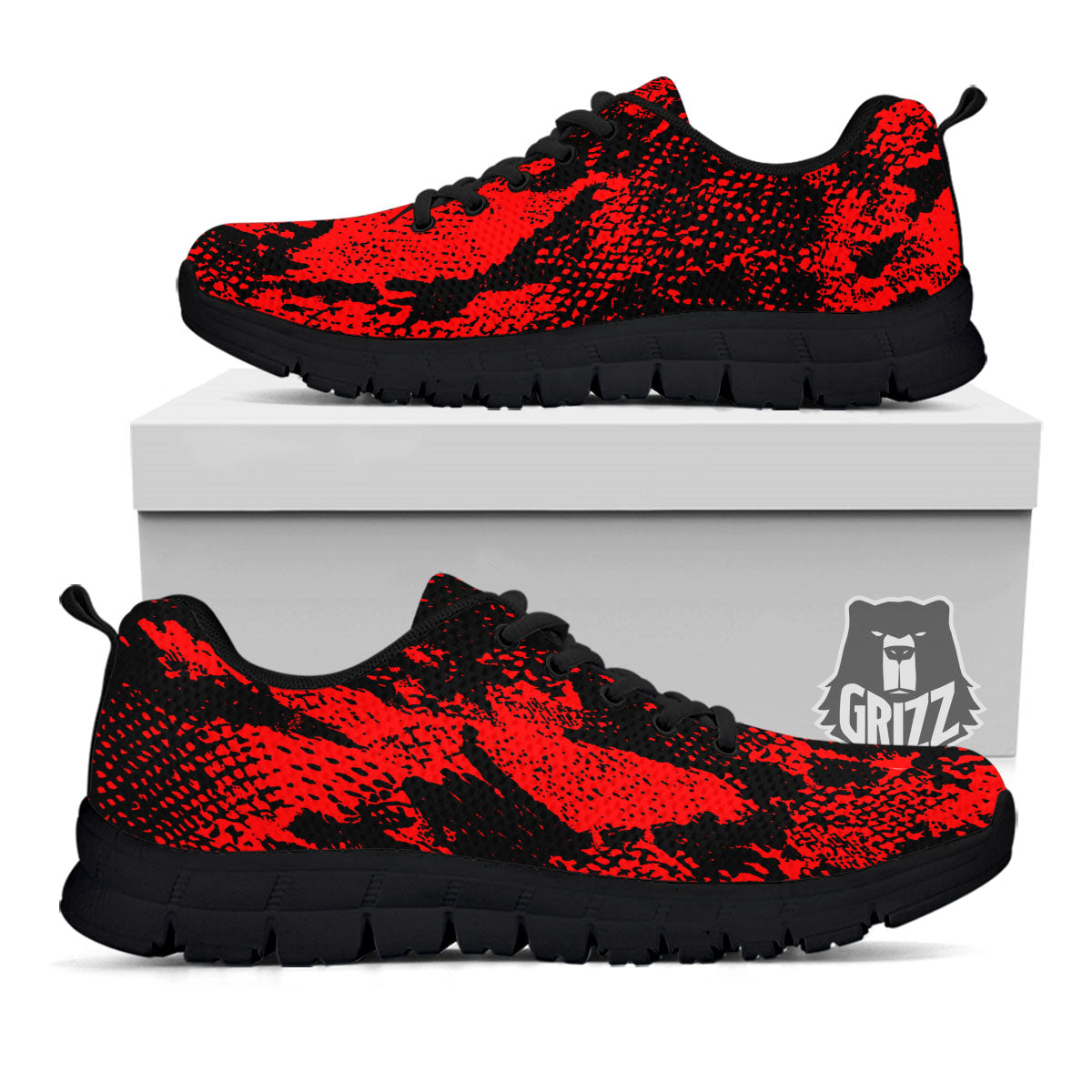 Snakeskin Black And Red Print Black Sneaker-grizzshop