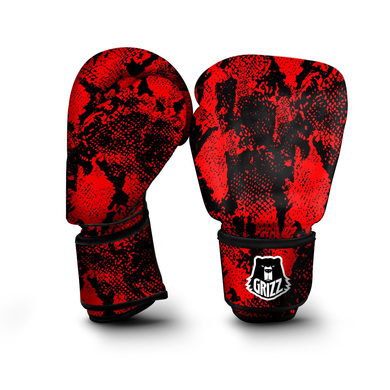 Snakeskin Black And Red Print Boxing Gloves-grizzshop