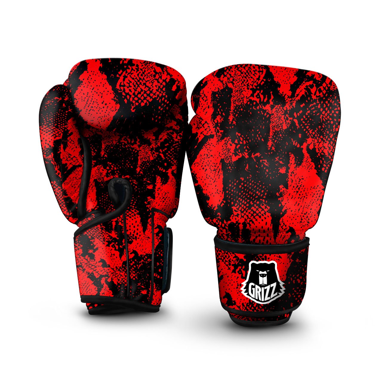 Snakeskin Black And Red Print Boxing Gloves-grizzshop