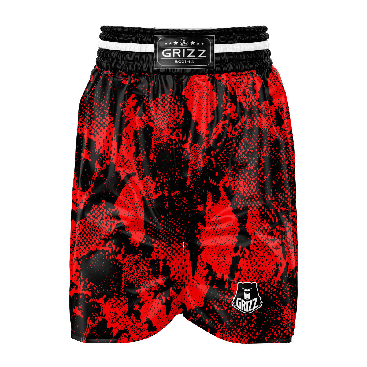 Snakeskin Black And Red Print Boxing Shorts-grizzshop