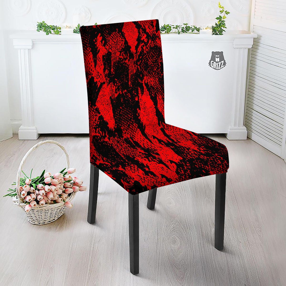 Snakeskin Black And Red Print Dining Chair Slipcover-grizzshop
