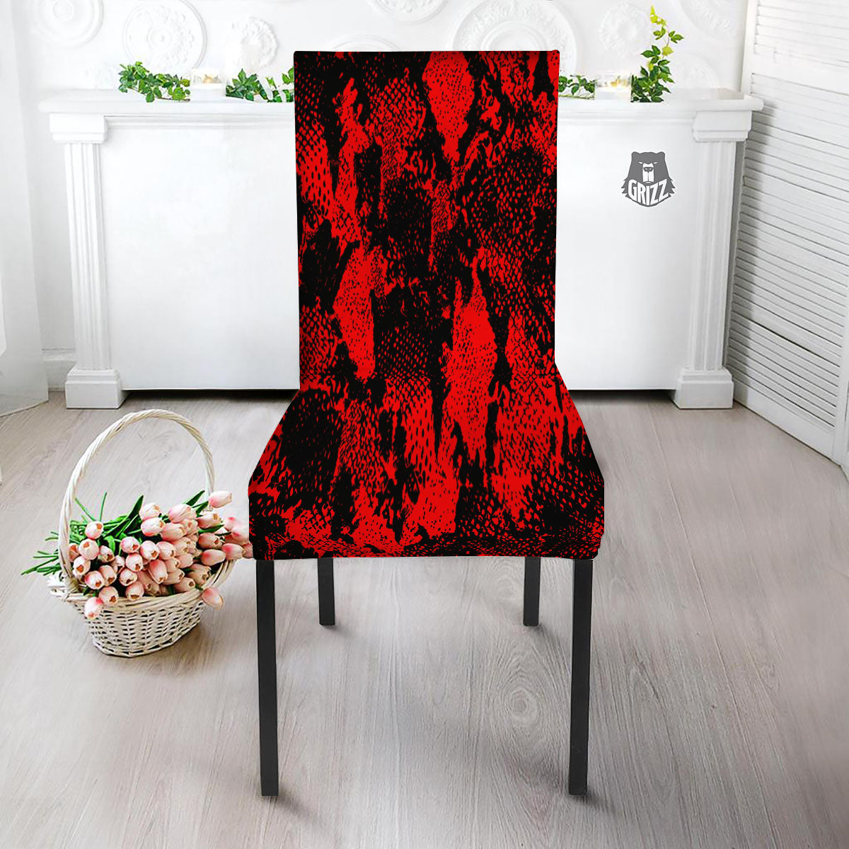 Snakeskin Black And Red Print Dining Chair Slipcover-grizzshop