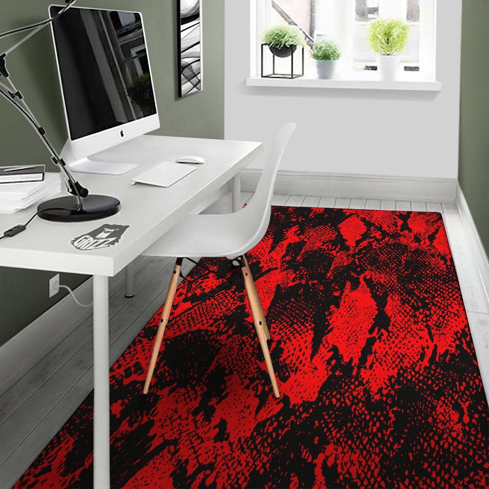 Snakeskin Black And Red Print Floor Mat-grizzshop