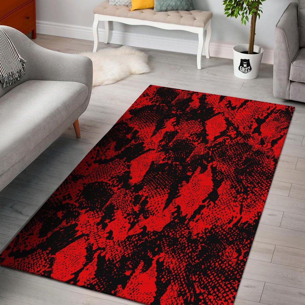 Snakeskin Black And Red Print Floor Mat-grizzshop