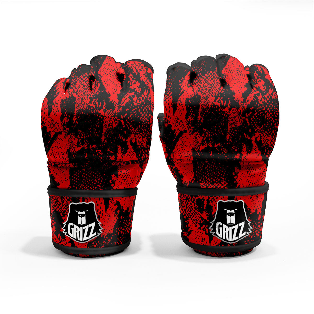 Snakeskin Black And Red Print MMA Gloves-grizzshop