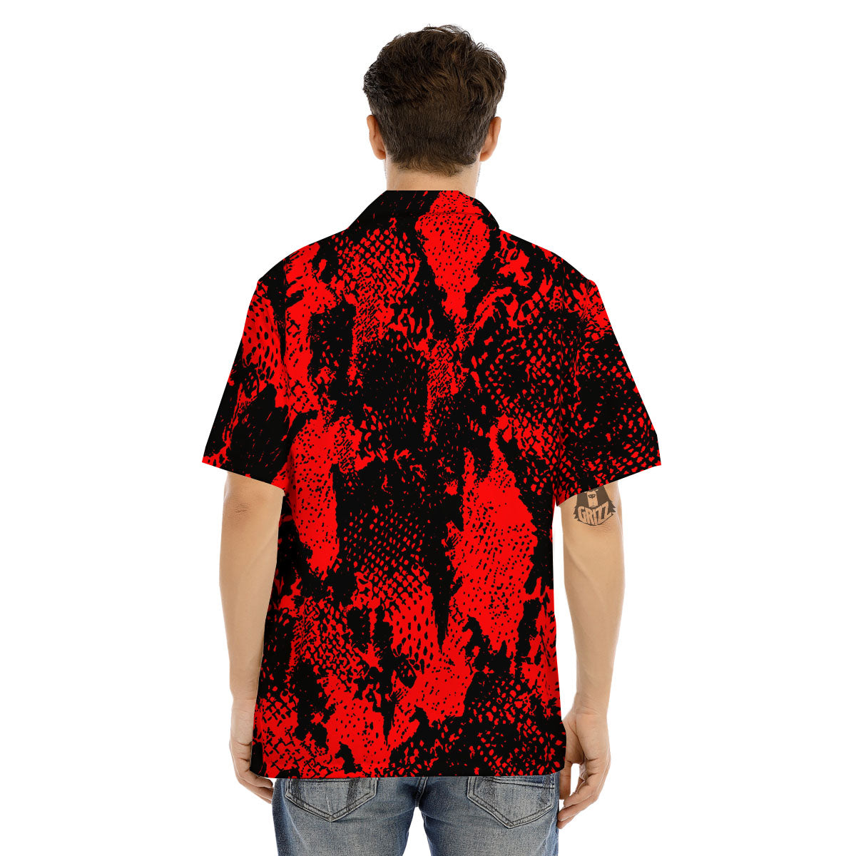 Snakeskin Black And Red Print Men's Hawaiian Shirt-grizzshop