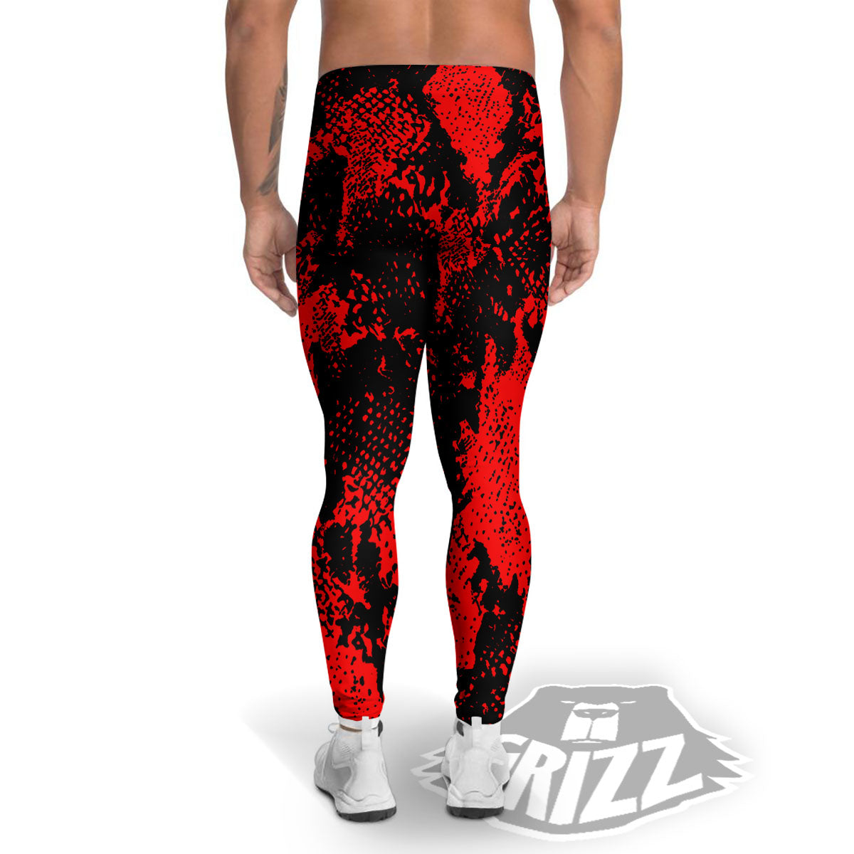 Snakeskin Black And Red Print Men's Leggings-grizzshop