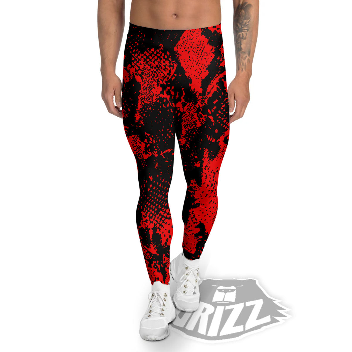 Snakeskin Black And Red Print Men's Leggings-grizzshop