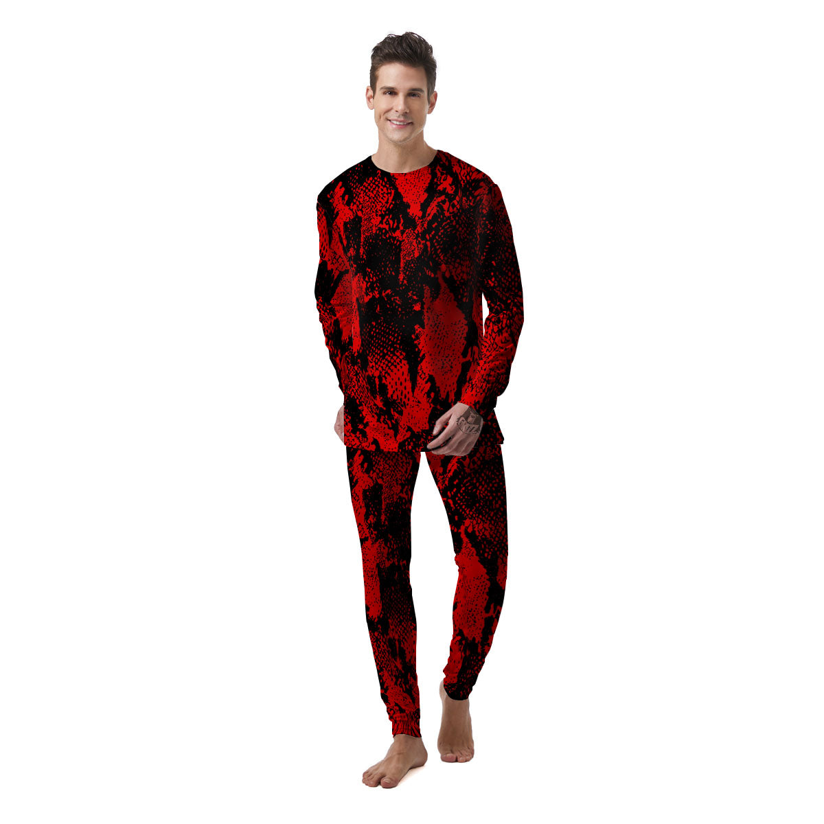 Snakeskin Black And Red Print Men's Pajamas-grizzshop
