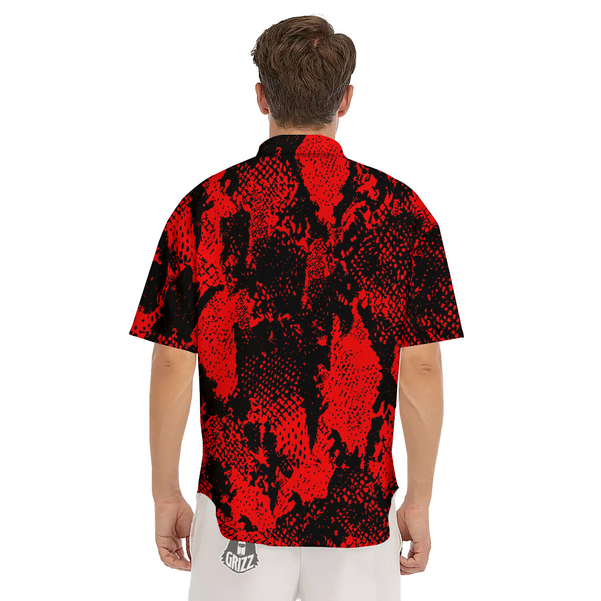 Snakeskin Black And Red Print Men's Short Sleeve Shirts-grizzshop